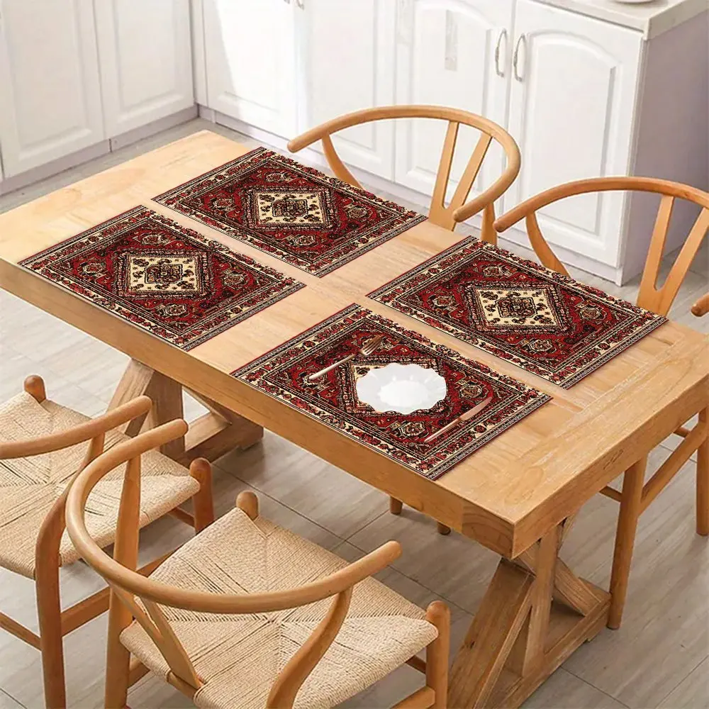 Moroccan Traditional Style Ancient Mediterranean Persian Design Tableware, Rectangular Dinnerware Decorative Kitchen Placemat