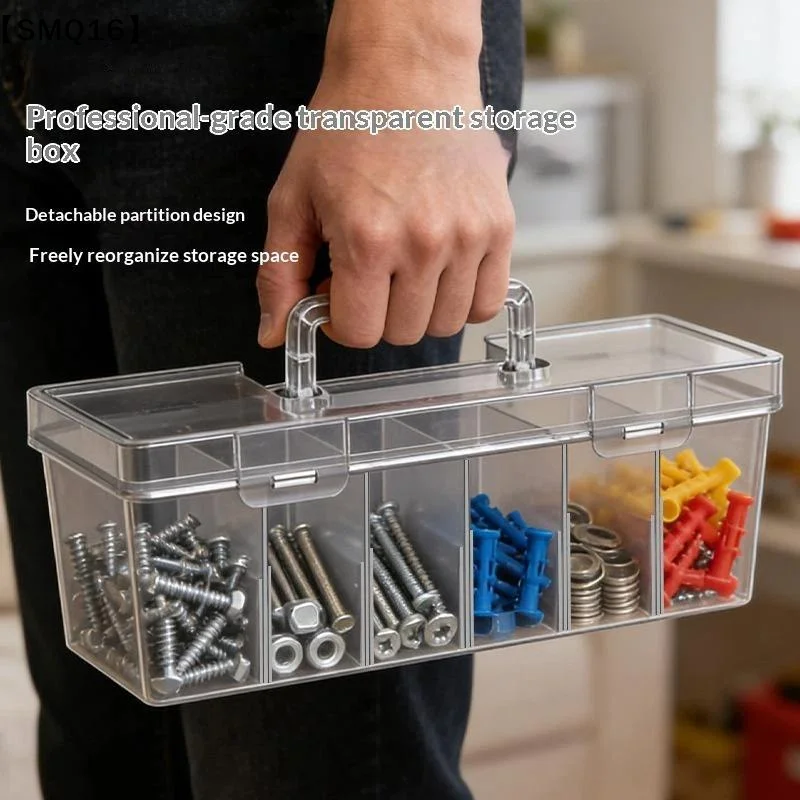Transparent Plastic Toolbox With Detachable Divider/independent Small Box Screws/small Parts Storage Box Toolbox【SMQ】