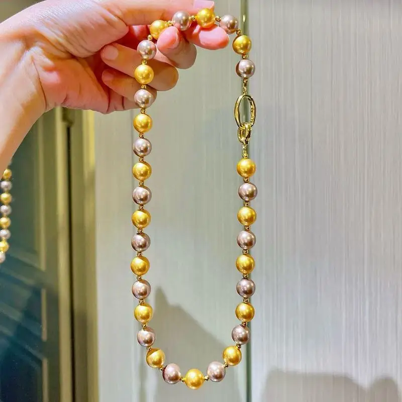 10mm high-quality bright maple leaf-shaped yellow shell pearl necklace a clavicle chain