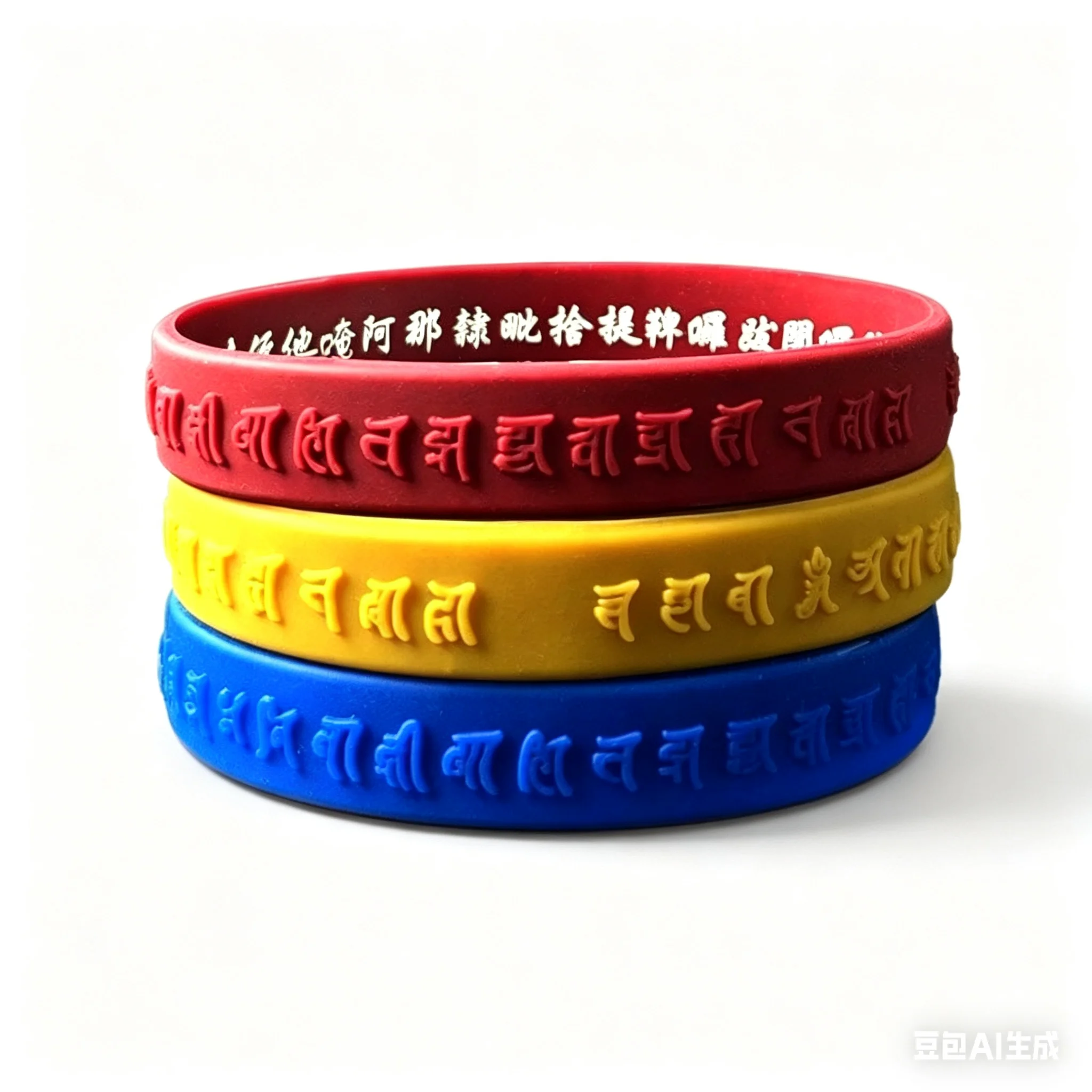 1 Bracelet de prière religieux Shurangama Mantra Sanskrit & Chinois 2-en-1 en silicone, gravé et en relief