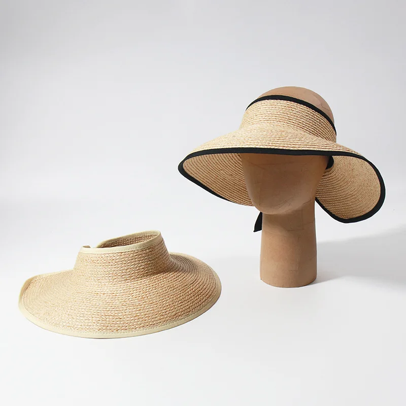 Verão Mulher Raffia Sun Chapéus Anti-UV Feminino Ao Ar Livre Viseira Caps Hand Made Cap Palha Casual Sombra Chapéu Vazio Top Hat Praia Gorras