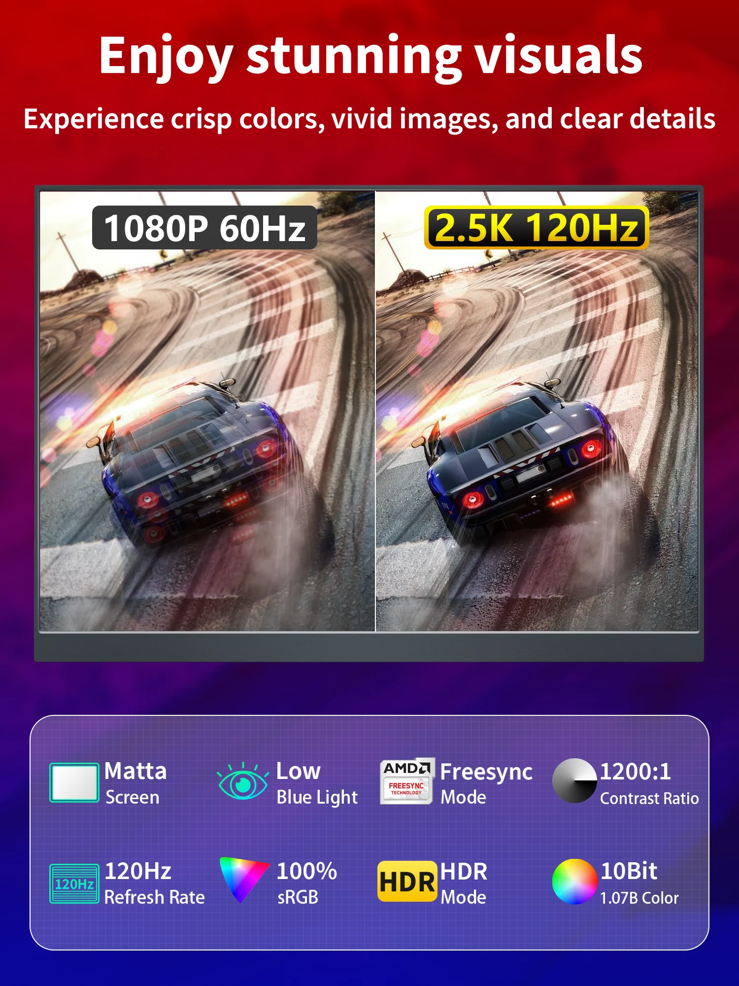 شاشة Amoudo 16 بوصة 2560*1600P 120 هرتز محمولة FHD شاشة كمبيوتر محمول لأجهزة الكمبيوتر المحمول/الكمبيوتر الشخصي/Mac/PS345/X-bo شاشة موسع