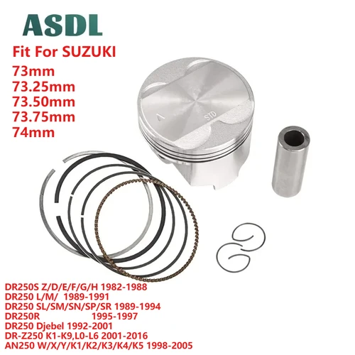 Juego de pistones y anillos de 73mm, 73,25mm, 73,50mm, 73,75mm, 74mm para SUZUKI DR250S DR250 DR 250 DR250R DR-Z250 K1-K9 L0-L6 2001-2016 AN250