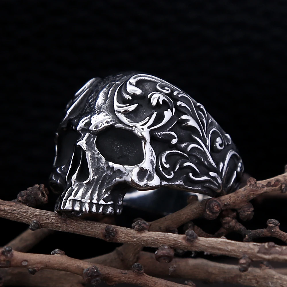 Gothic Vintage 316L Stainless Steel Skull Ring For Men Women Fashion Punk Biker Carved Rings Amulet Jewelry Gifts Dropshipping
