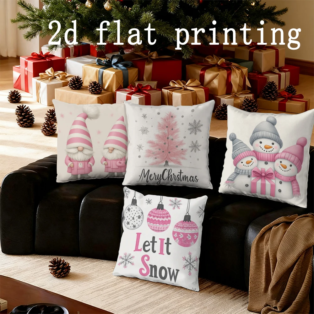 Home Decor Christmas Gnomes Snowmen Let It Snow Pillows Pattern Cushion Cover Suitable for Sofa Bedroom Car Pillow Cover