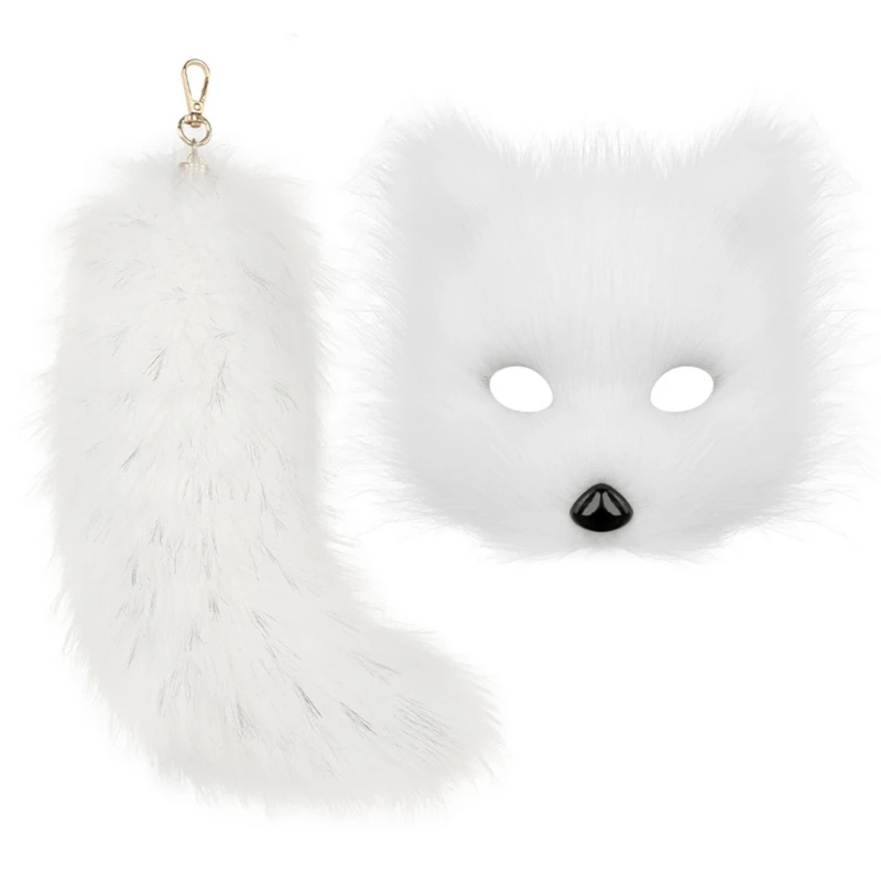 Animal Foxes Mask with Animal Tail Keychain, for Women Girl Cosplay Birthday Christmas