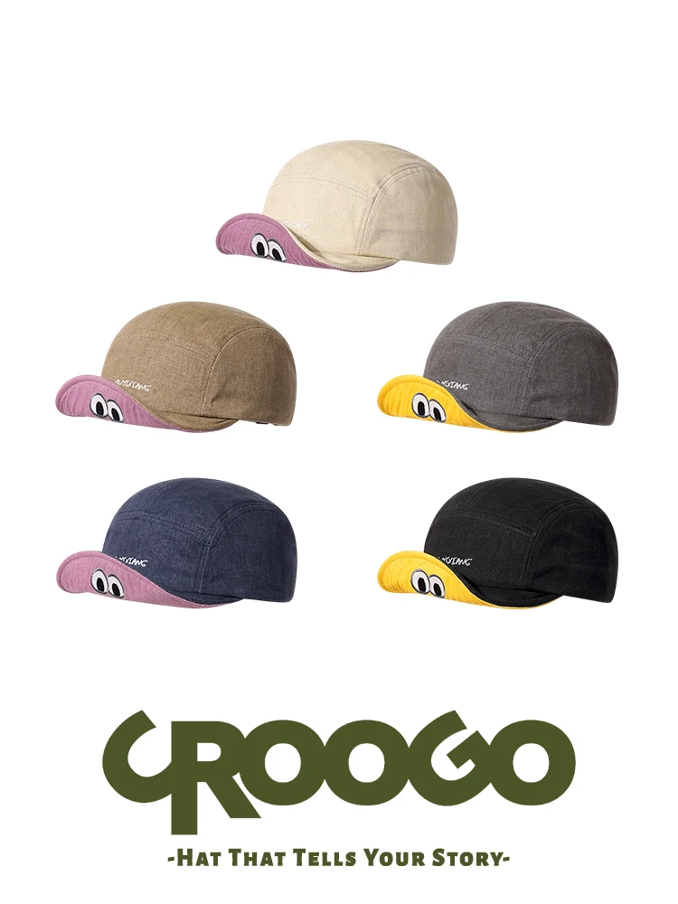 

CROOGO Cute Embroidered Baseball Cap Casual round Top Shopping Soft Brim Korean Style Face Slimming Cartoon Hat for Men And W...