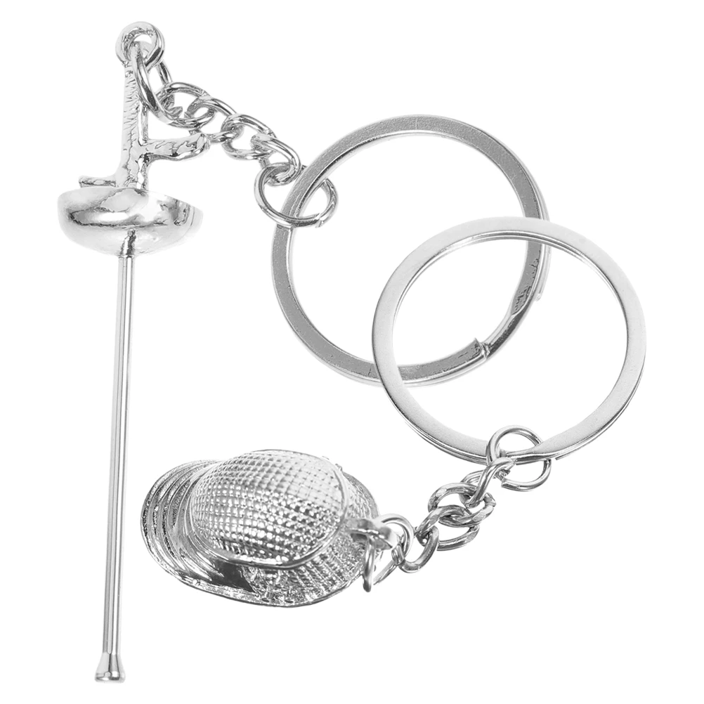 

2 pcs Creative Fencing Keychain Metal Key Ring Pendant Hanging Ornament For Sports Fans Athletes Schoolbag Decoration Durable