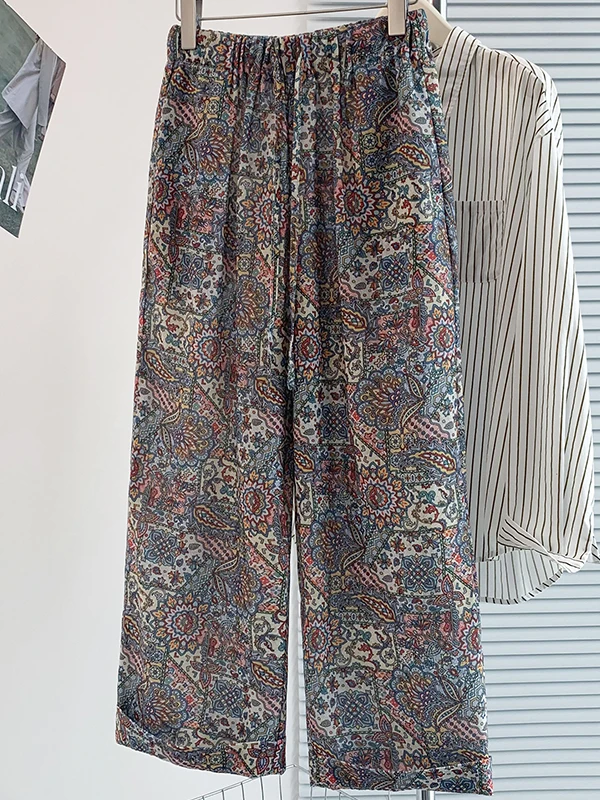 

Fashionable Printed Wide Leg Pants Women's Loose Fit Casual Trousers Elastic Waist Straight Cut Summer 2026 Slimming Effect