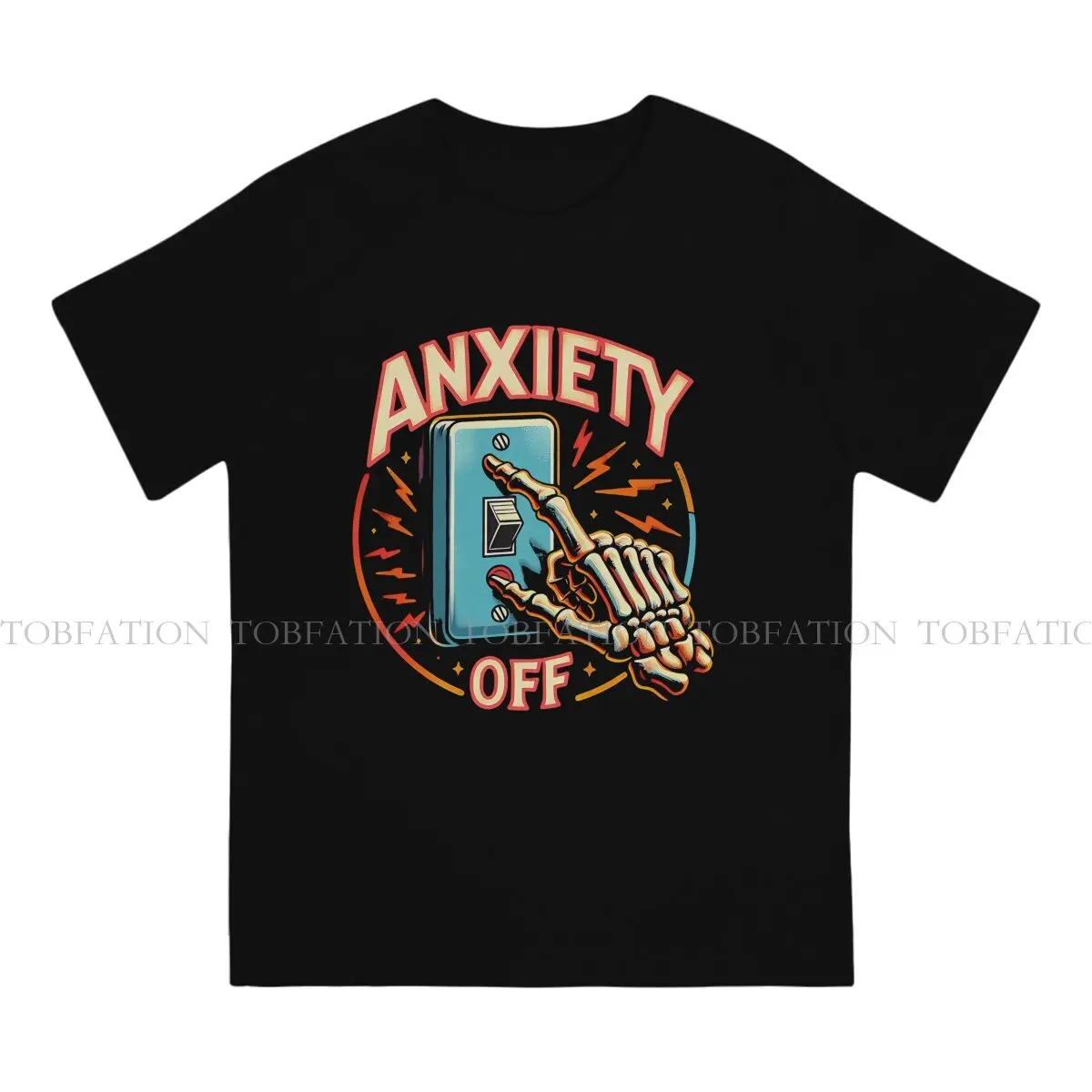 Skeleton Hand Anxiety Off Round Collar TShirt Mental Health Pure Cotton Original T Shirt Man's Clothes Oversized Big Sale