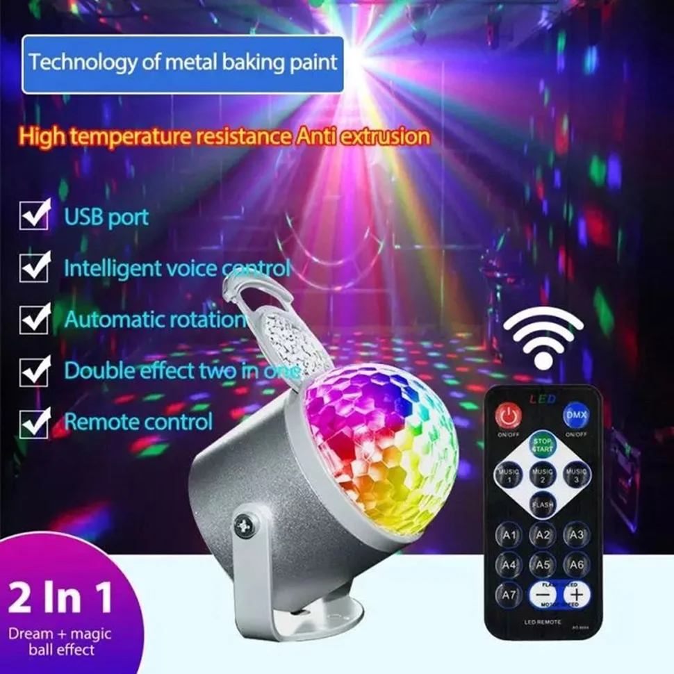 Led Stage Disco Light Rotating Dj Ball Strobe Remote Sound Control Magic Dance Car Rgb Christmas Gift Party Club Laser Show Lamp