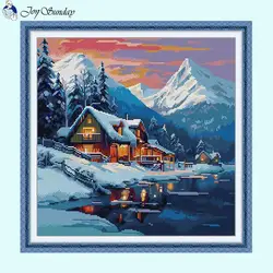 Winter Snow Country Scenery Pattern Cross Stitch Kit 14 16 11CT White Printed Canvas Fabric Kits DIY Embroidery Home Decor Gifts