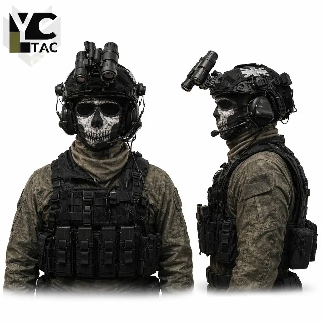 YCTAC COD Ghost Helmet Set Tactical FAST Protection Helmet Kit with NVG Model Communication Headset for Airsoft Cosplay CS Game