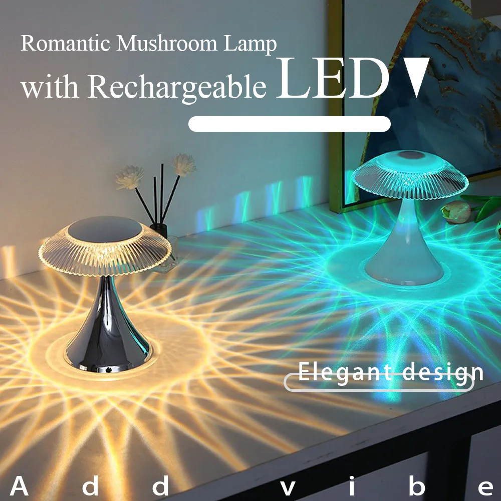 

Touch RGB Mushroom Night Lamp – European style atmosphere INS night light – Rechargeable Colorful Table Lamp for Home Decor