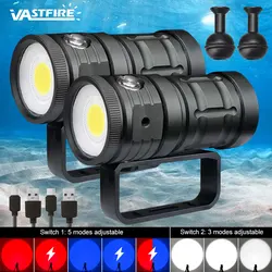 Linterna de buceo LED Profesional, luz táctica COB de 18000LM, IPX8, impermeable, deslumbrante, para cámara de vídeo, luz de relleno blanca, azul y roja