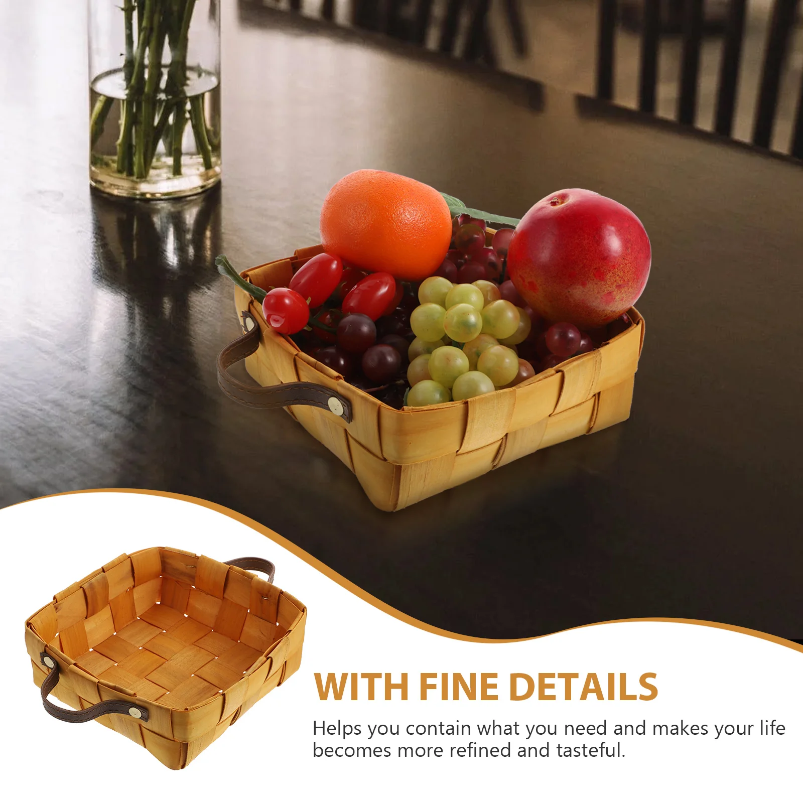 

1Pcs Portable Handwoven Wooden Fruit Basket Storage Handle Decorative Flower Holder Home Wedding Storage Basket