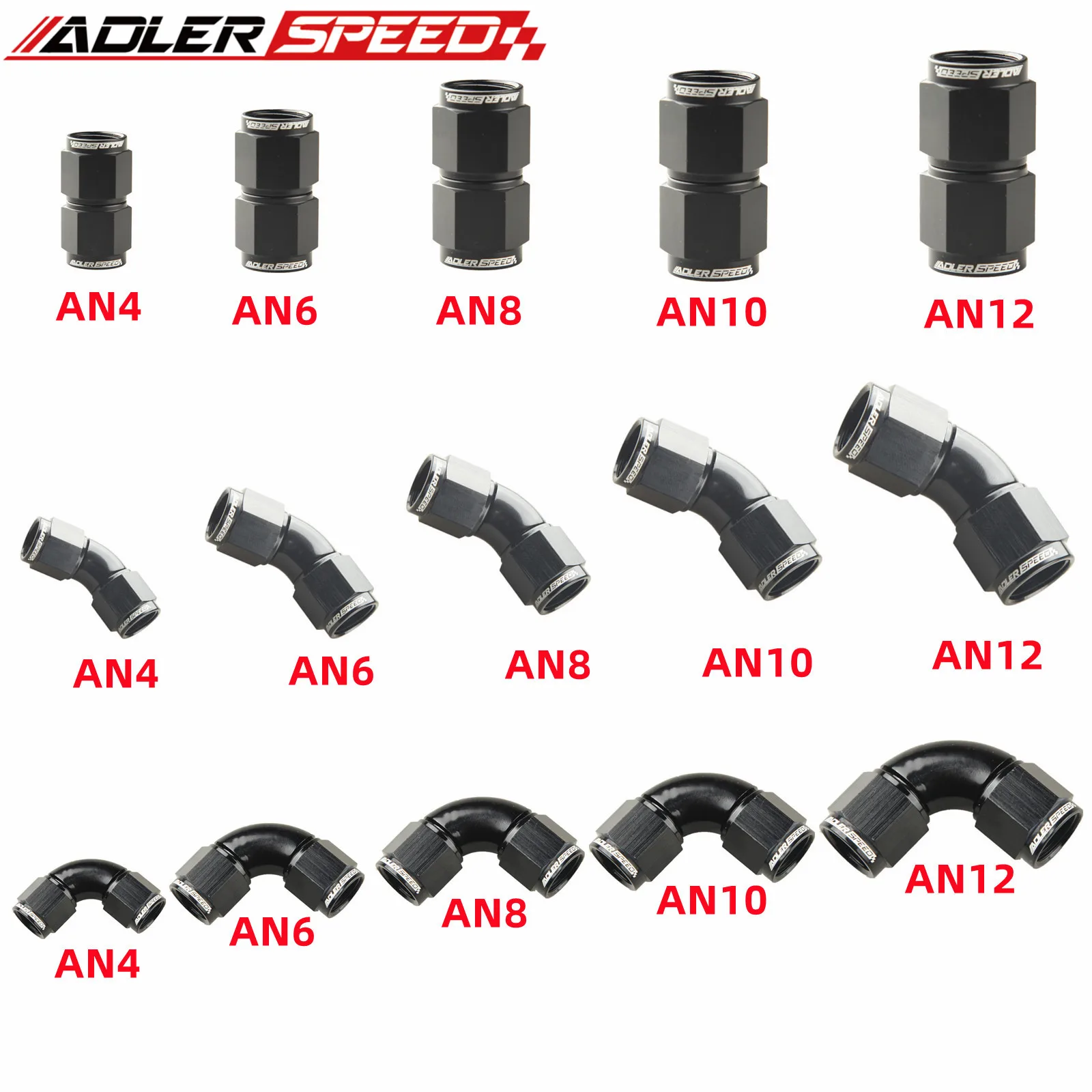 

Universal AN4 AN6 AN8 AN10 AN12Female To Female Union Aluminum 0/45/90Degrees Hose Fitting Adaptors Elbow Oil Cooler Connectors