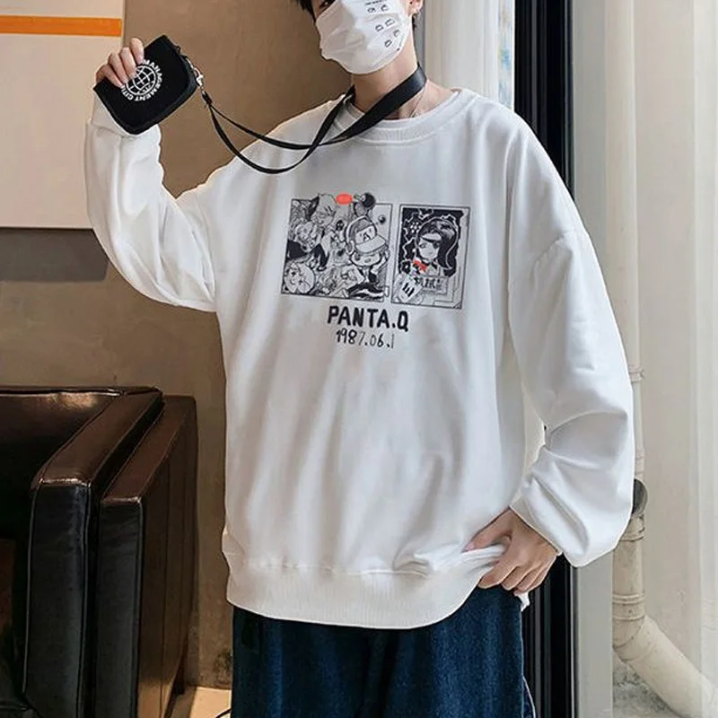 2023 New Spring and Autumn Fashion Korean Edition Trendy Loose Casual Round Neck Print Pullover Boys' Hatless Oversize Sweater