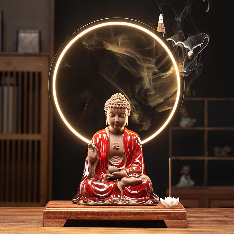 New Chinese-Style Buddha Statue Lamp Ornament, Ceramic Shakyamuni, Creative Zen-Inspired Decoration For Living Room, Office, And