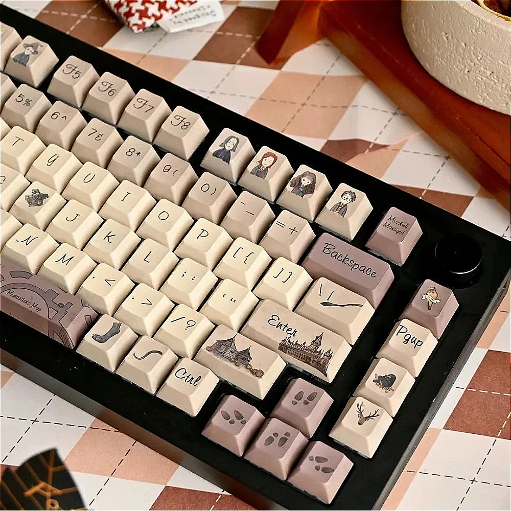 

[Marauder'S Map] Keycaps Retro Magic Castle Khaki Brown Keycaps Cherry Pbt Full Five-Sided Sublimation Diy Keycap French Style