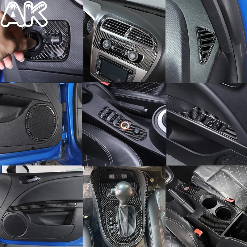 

For SEAT Leon Mk2 1P 2008-2012 Soft Carbon Fibre Car Central Control Gear Shift Air Outlet Panel Trim Sticker Car Accessories