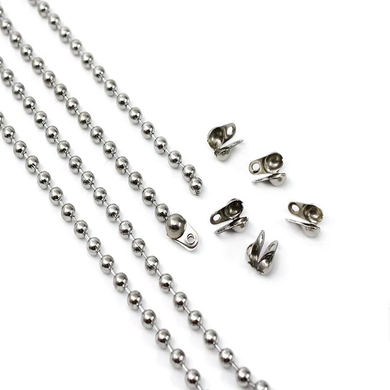2-5Meter/Lot Stainless Steel Ball Chain Necklaces Making with 20Pcs Clasp Connectors / for Keychain DIY Jewelry Making Wholesale