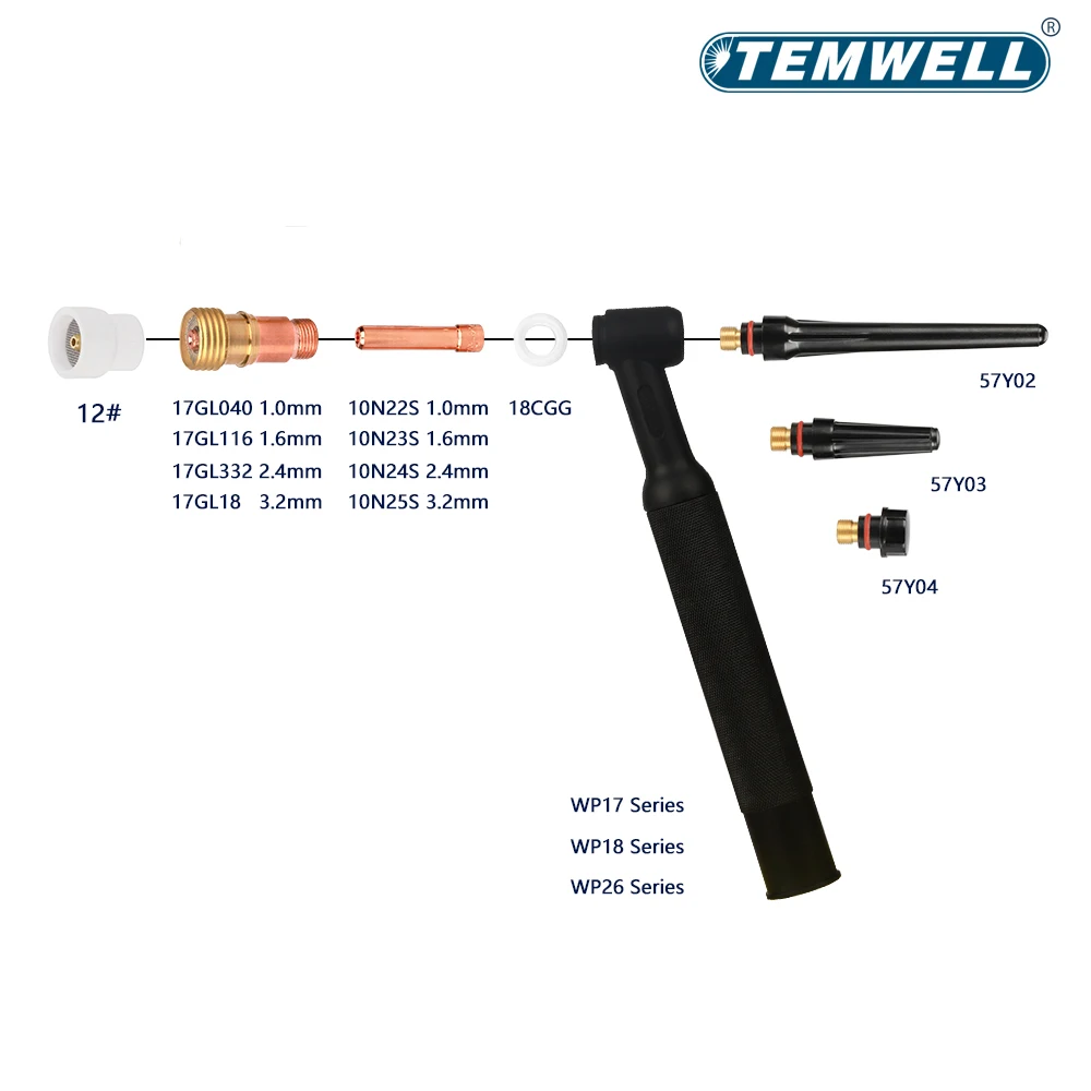11pcs TIG Welding 10# 12# 14# 16# 24# White Ceramic Nozzle Alumina Cup Kit Torches WP17 18 26 Stubby Collets Body Gas Lens Sets