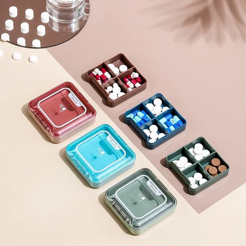 

Portable 4grid Pill Case Mini Sealed Capsule Tablet Subpackage Box Pocket Sized Isolation Medicine Box Home Storage Accessory