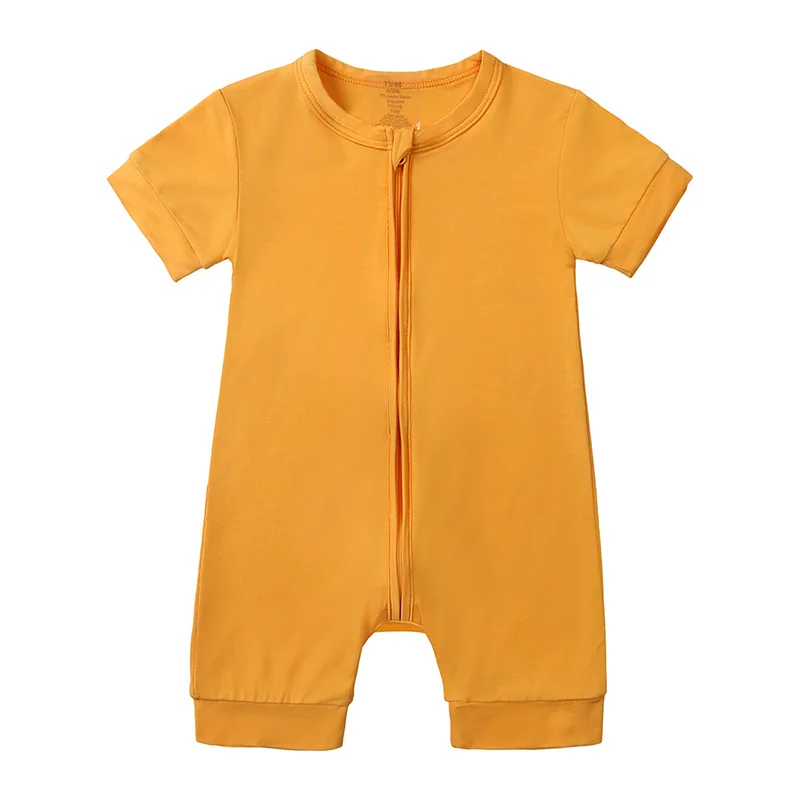 

0-24 Months Newborn Baby Clothing Boy Girl Bamboo Fiber Jumpsuit Zipper Short Sleeve Solid Color Rompers Baby Outfits