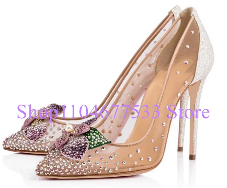 

Mesh Crystal Flower Lady Pumps Shoes Fashion 8/10/12cm Stiletto Heel Rhinestone Bridal Wedding Shoes Woman High Heels Sandals