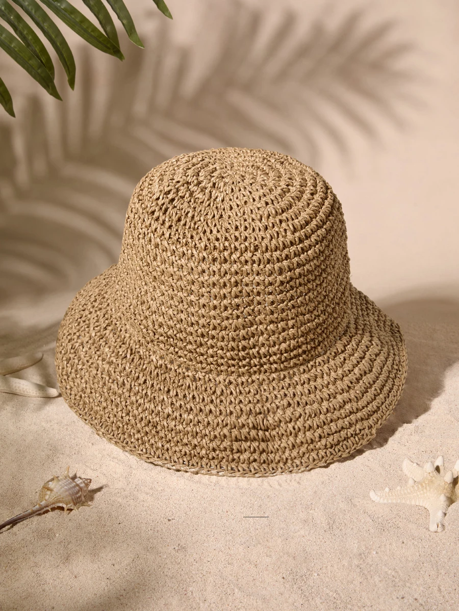 Tropiscape 1pc Women Fashion Straw Hat, Outdoor Beach Sun Hat, Braided Fisherman Hat For Summer Beach Holiday Sun Protection,