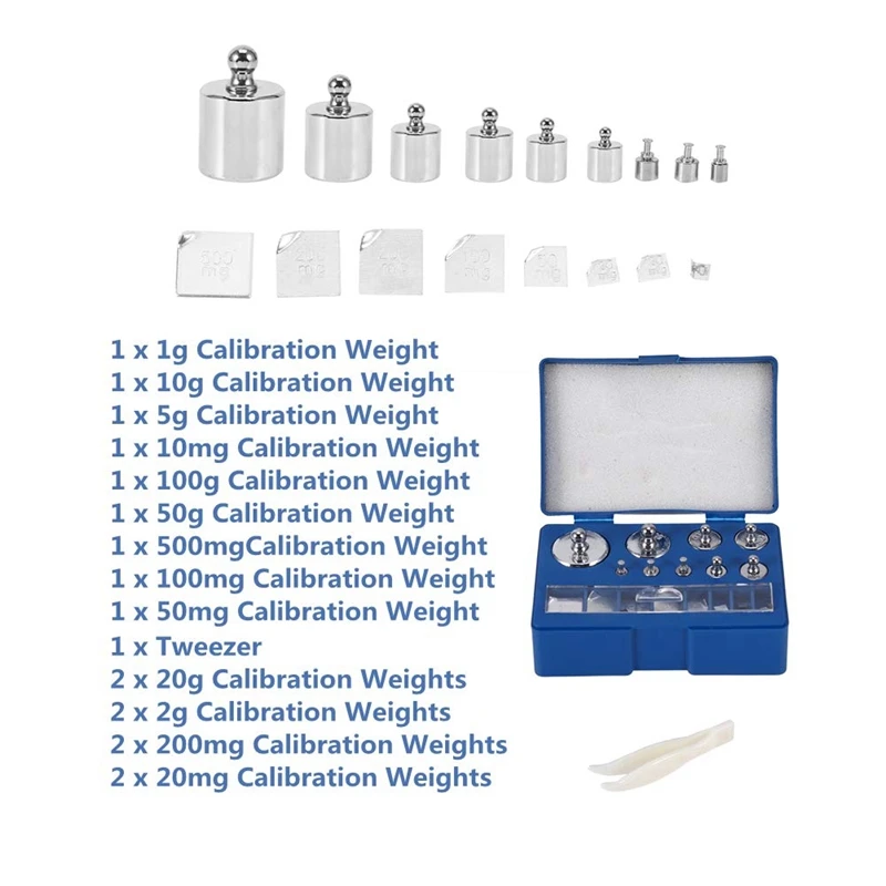 17 Pcs Calibration Weights Set, 10Mg-100G Grams Weights Calibration, Precision Steel Calibration Weight Kit