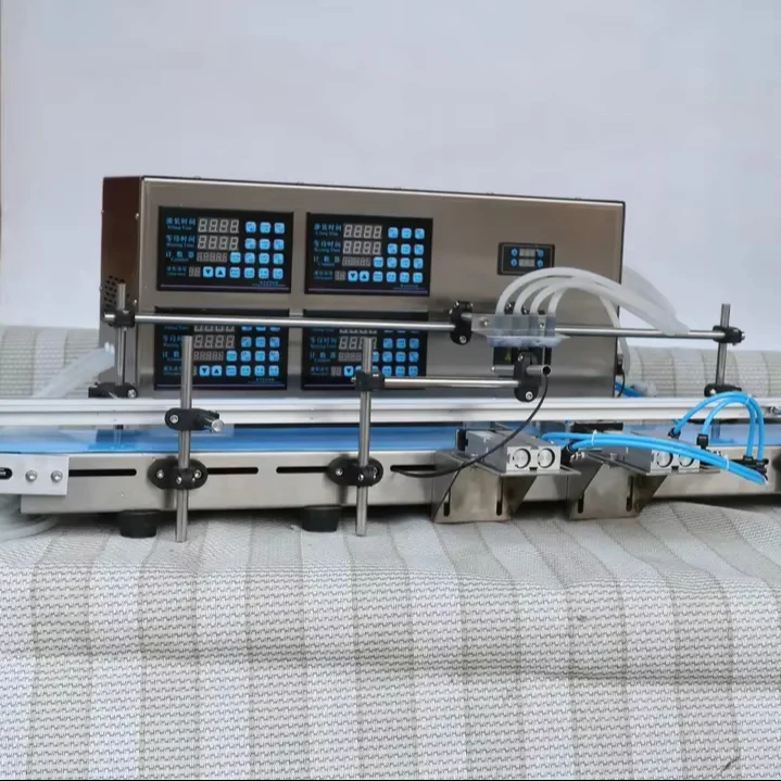 

4-Nozzle Automatic Electric Control Digital Liquid Machine For Perfume Water Juice Beverage Shampoo Bottles PLC For Oil Milk