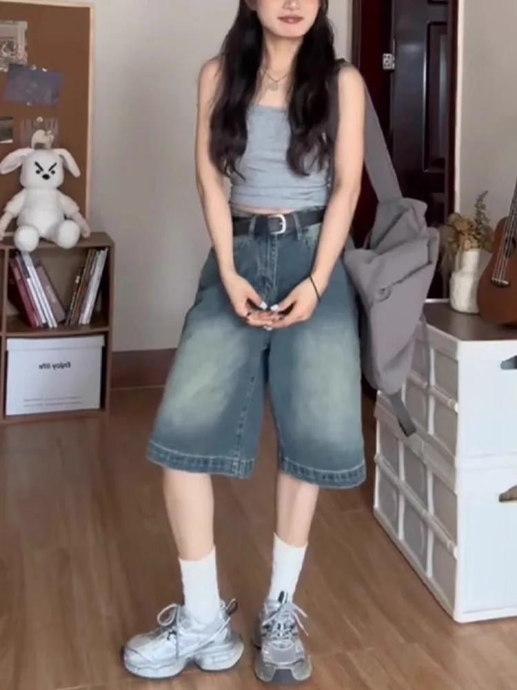 

Джинсовые брюки с высокой талией, женские прямые брюки свободного покроя, утягивающие универсальные джинсы длиной пять четвертей