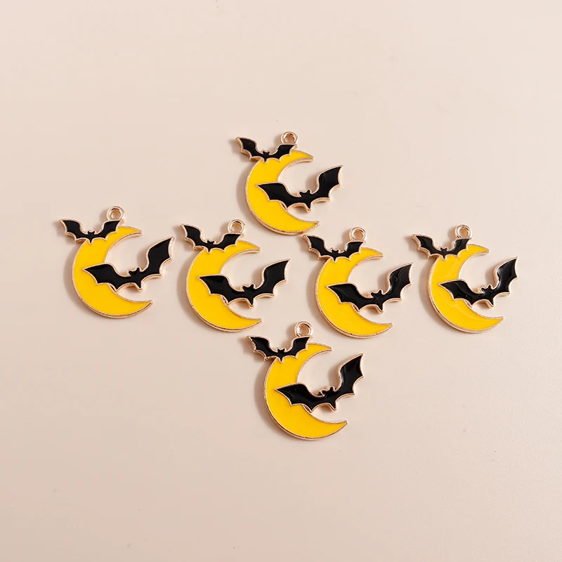 20 Stück 25 x 25 mm süße Emaille Halloween Mond Fledermaus Charms Anhänger für Schmuckherstellung Ohrringe Halsketten Armbänder DIY Bastelbedarf – Detail 5