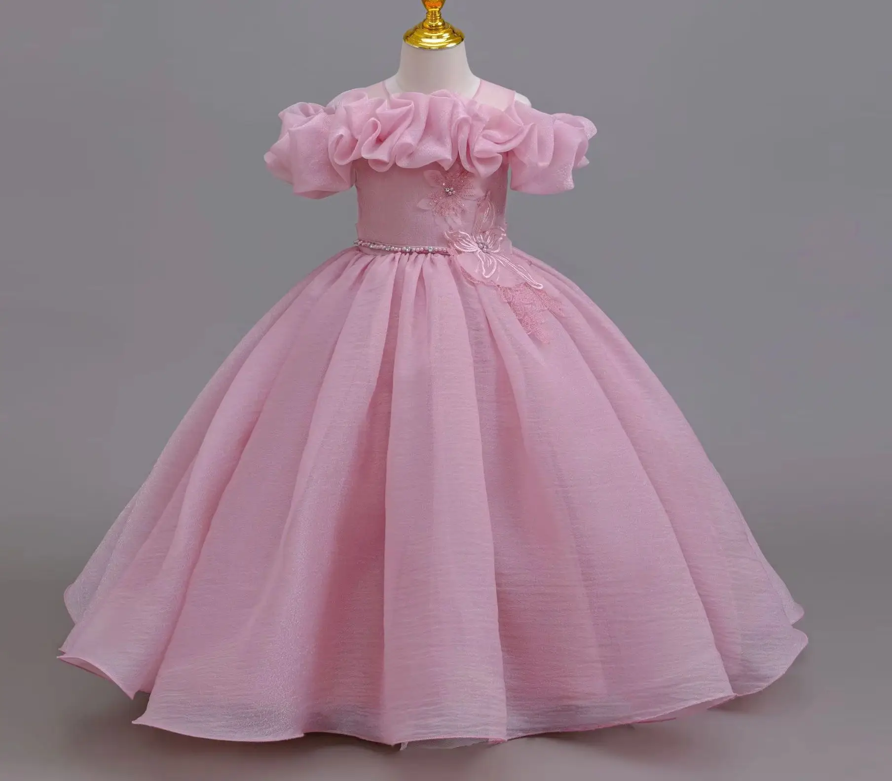 New Piano Girls' Elegant Wedding Dress Flower Girl Ceremonial Party Dresses Kid Clothes 4 to 12T view 3