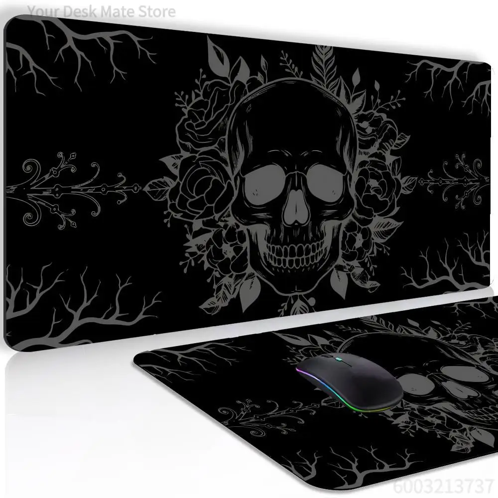 Cool Black Skull Mouse Pad XXL Large Anti-Slip Rubber Esport Gaming MousePad Durable Thick Seam Edge Office Gamer Long Desk Mat