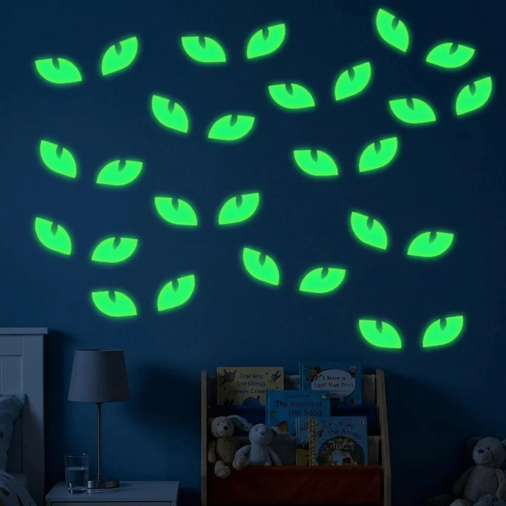 PVC Peeking Eyes Decals Non-Damaging Removable Glow In The Dark Stickers Luminous Realistic Window Stickers Stair Decoration