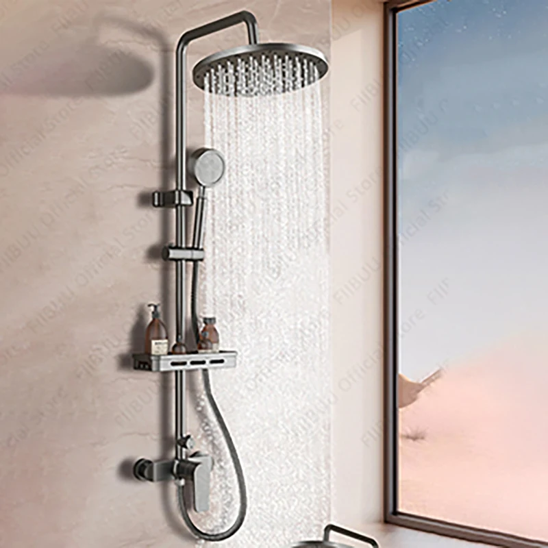 

Large Waterfall Shower Set Height Adjustable Shower System Stainless Steel Shower Head Flush Back Waist Leg Bathroom Accessories
