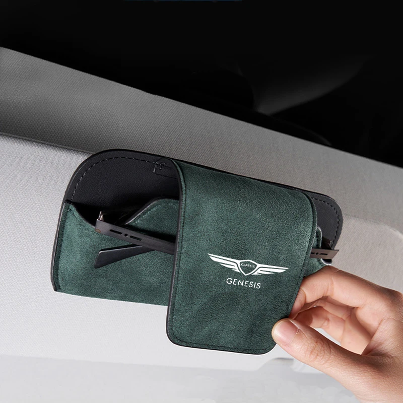 Car Suede Leather Glasses Box Sun Visor Glasses Case Storage Accessories For Genesis Logo EQ900 G70 G80 G90 GV60 GV70 GV80 GV90