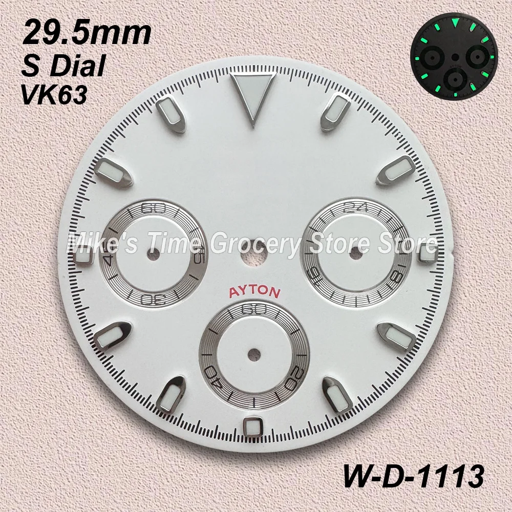 29.5mm Panda DTN S Dial Fit VK63 Movement Green Luminous High-Quality Dial Watch Modification Accessories