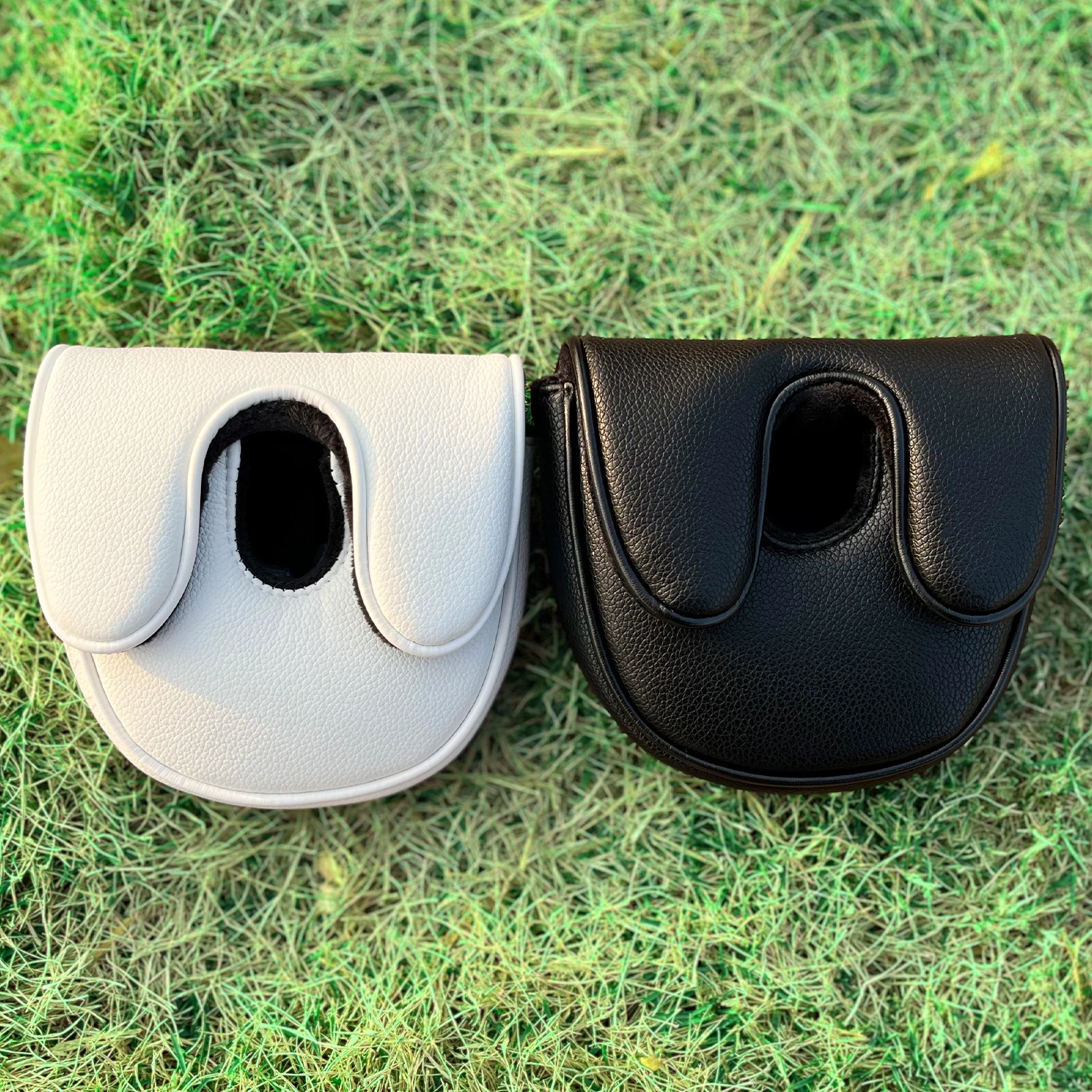 1PC Black White Two-Tone Circular Color Embroidery Mallet Putter Head Covers, Fashion Golf Putter Protective Sleeves