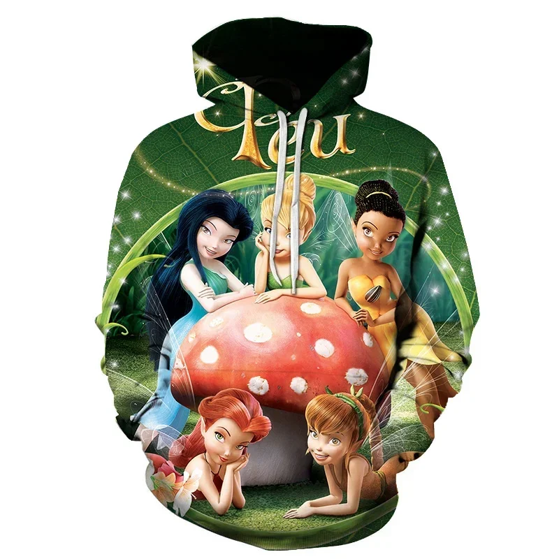 Tinker Bell Men's Hoodie Disney Boys Girls Hoodie 3D Printed Cartoon Pullover Oversized Men's Hoodie MINISO Men's Clothing