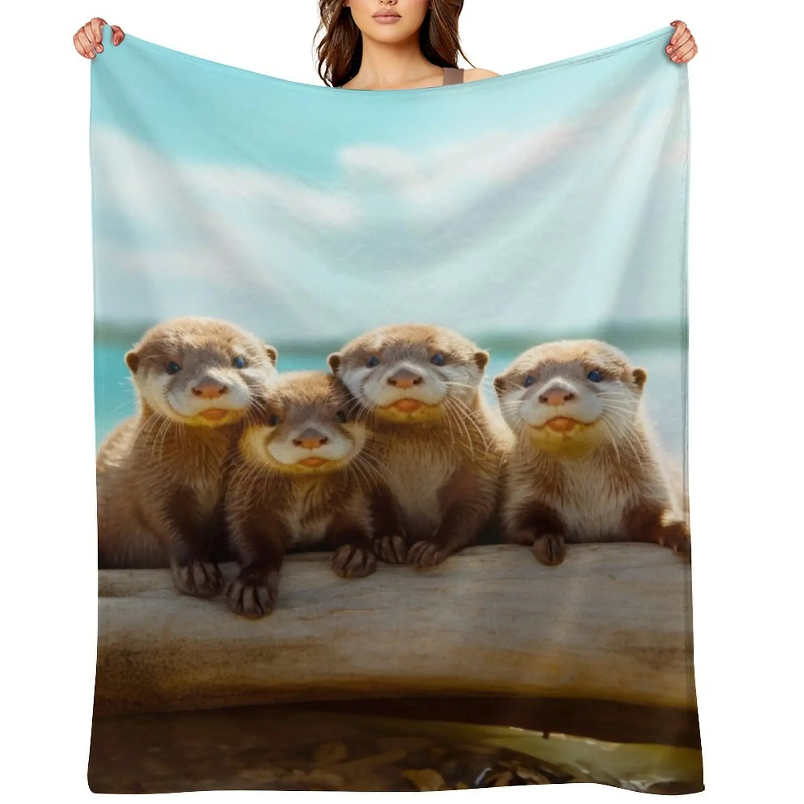 

Cute Sea Otters Throw Blanket Flannel Fabric Luxury Thicken Bed linens christmas gifts Blankets