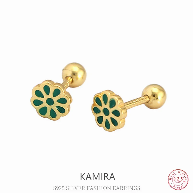 KAMIRA 925 Sterling Silver Candy Colour Enamel Flower Spiral Bead Earrings for Women Cute Colourful Jewelry Fashion Elegant Girl