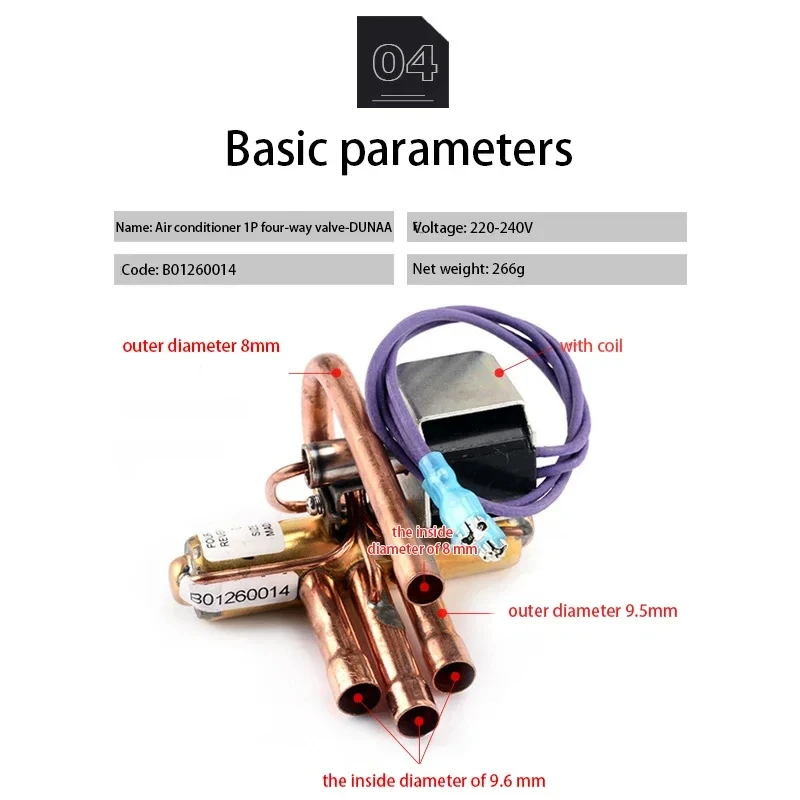 Air Conditioner Four-way Valve 1P1.5P2P3P5P Air Duct Coil Parts Solenoid Valve Cold And Heat Controller Copper Parts Refrigerati
