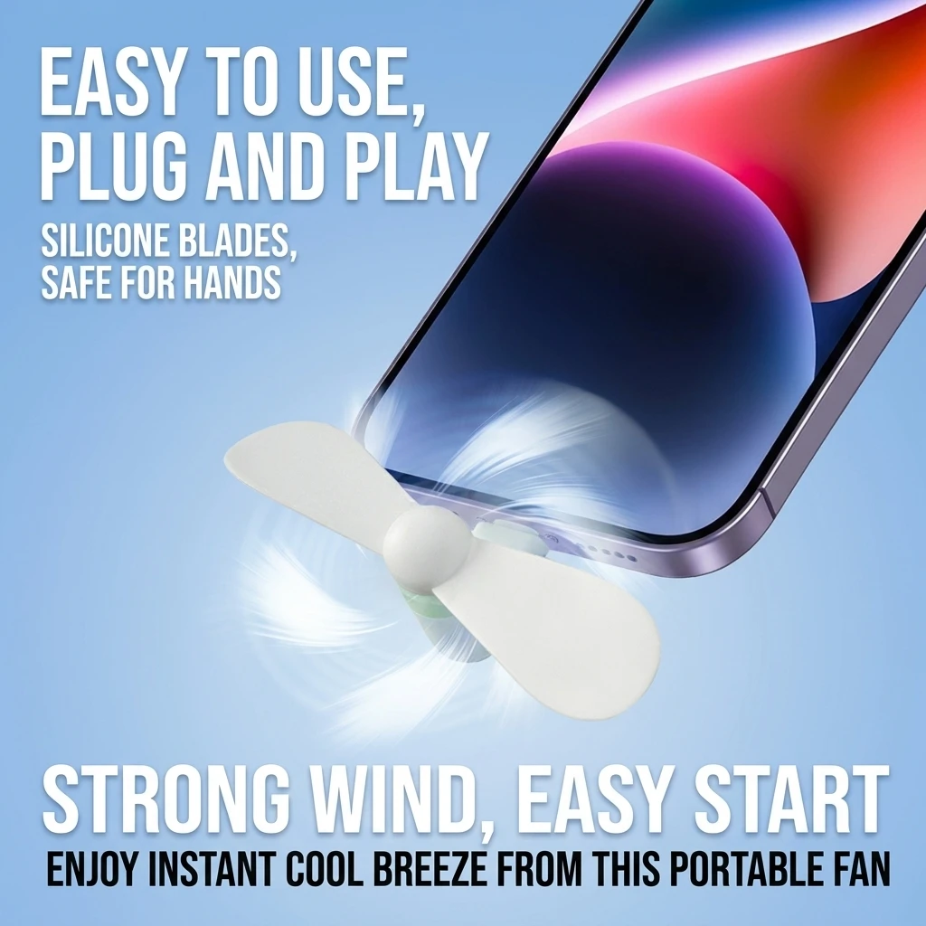 1 PCS Type C Mini Phone Fan Portable MicroFan Mobile Phone for iPhone 15 iPad Samsung Galaxy Cellphones USB-C Port Gadget Fans view 3