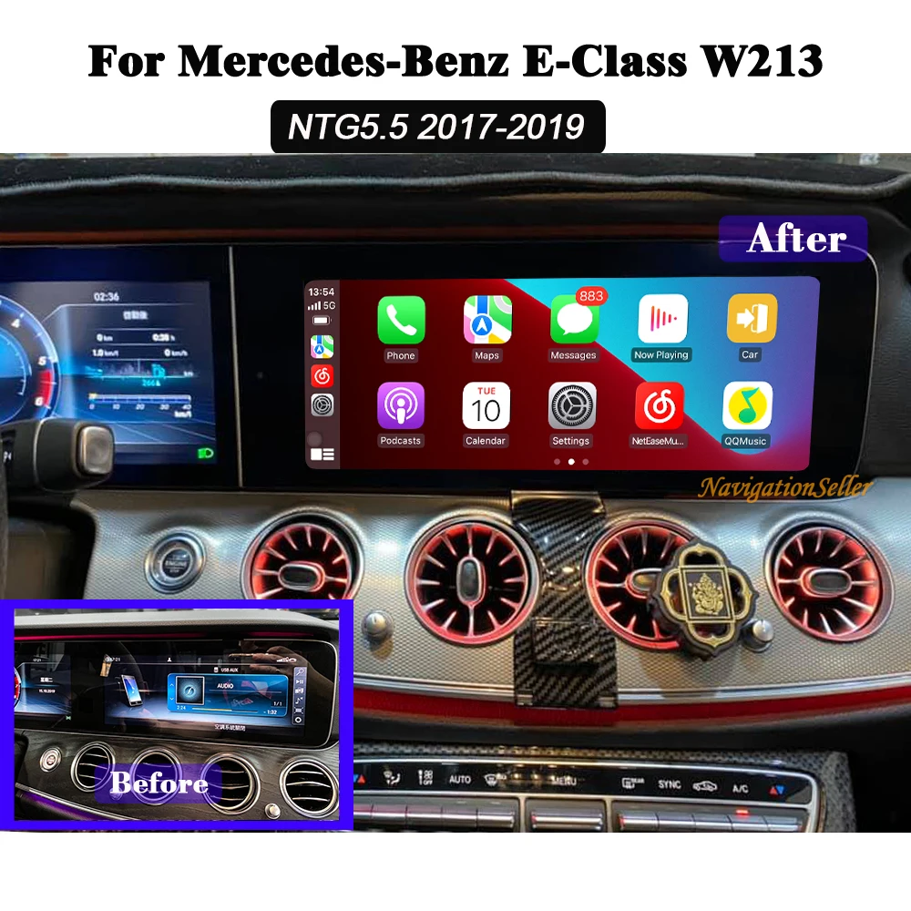 

CarPlay Ai Box Snapdragon Android Player For Mercedes W213 E200 E250 E300 E350 E400 NTG5.5 MBUX OEM Screen Upgrade Decoder Box