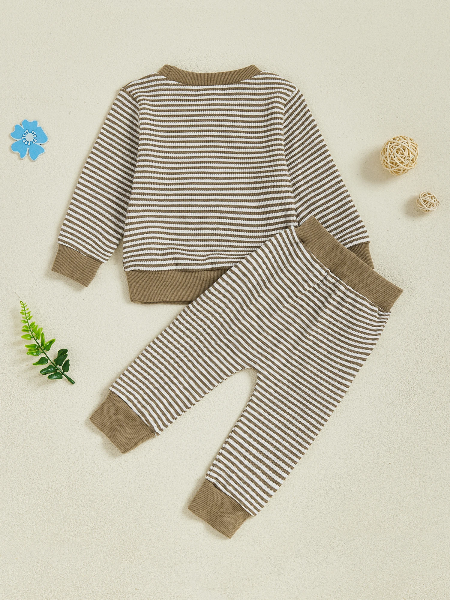 

Adorable Infant Boy Autumn Winter Ensemble with Cute Dino Appliqué Striped Top Cozy Joggers and Waffle Knit Set