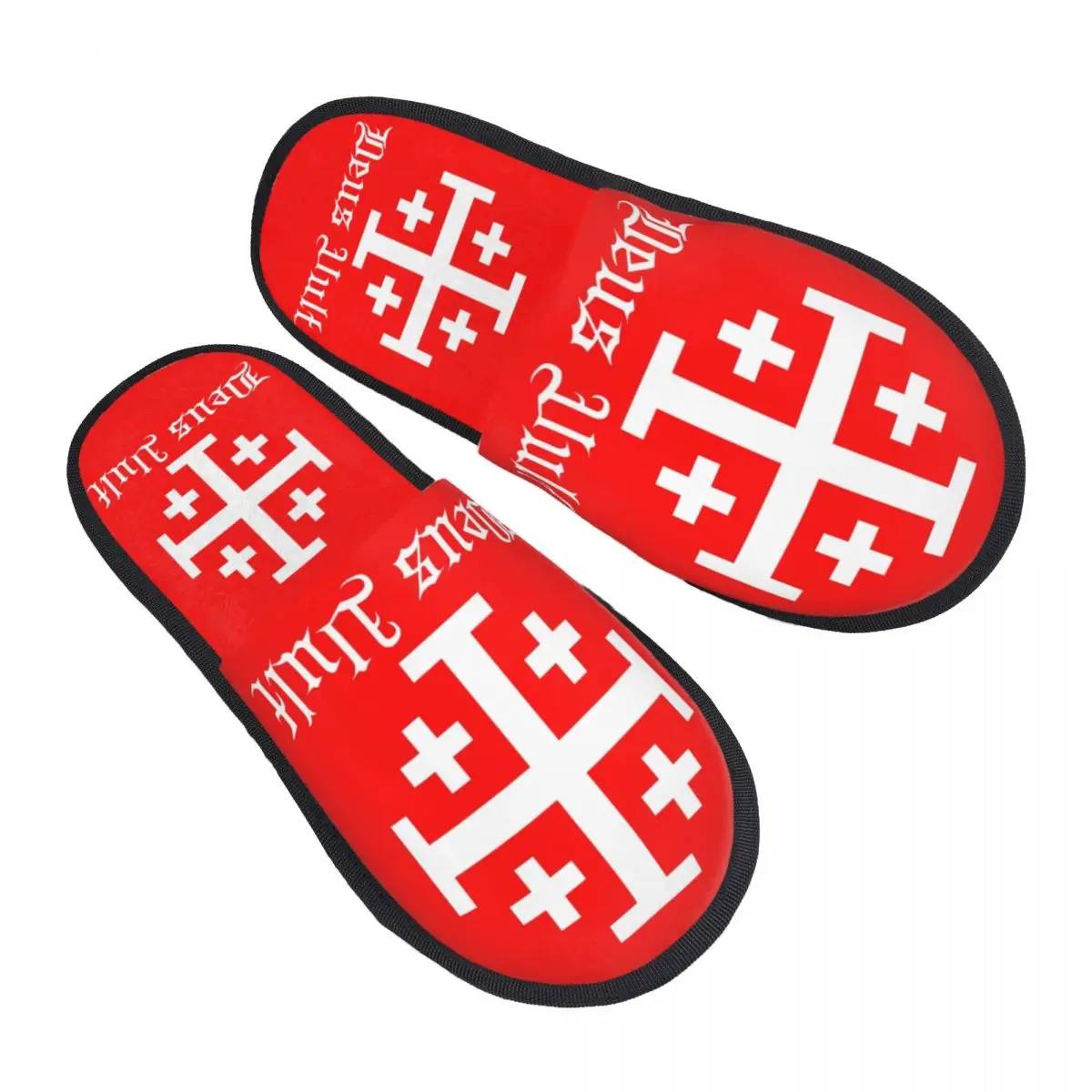 

Custom Medieval Deus Vult Cross Guest Slippers for Hotel Women Knights Templar Cross Seal House Slipper